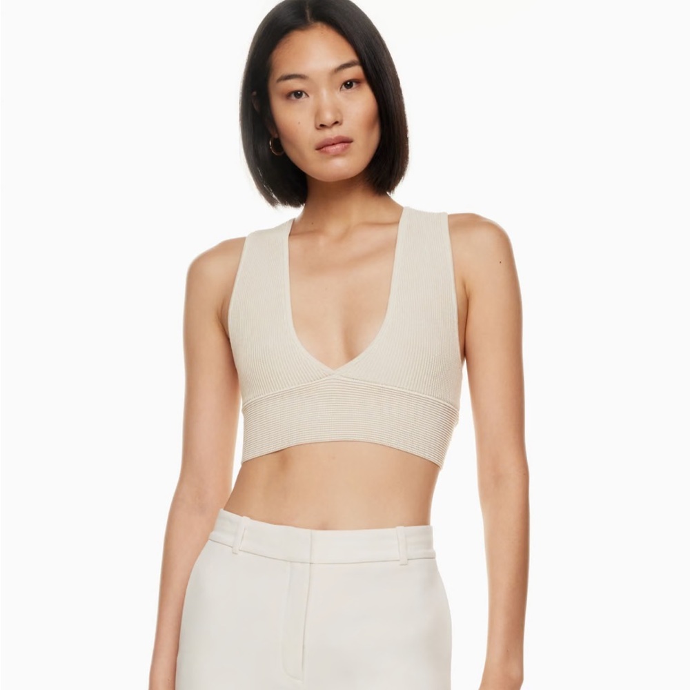 Aritzia babaton sculpt knit deep v tank matte pearl